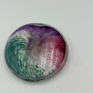 Art Glass Paperweight Round‎ Swirl Purple Pink Green White Decorative